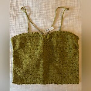 Madewell Lexi Crinkle Smocked Crop Top in Citrus Lime 🍋‍🟩💚